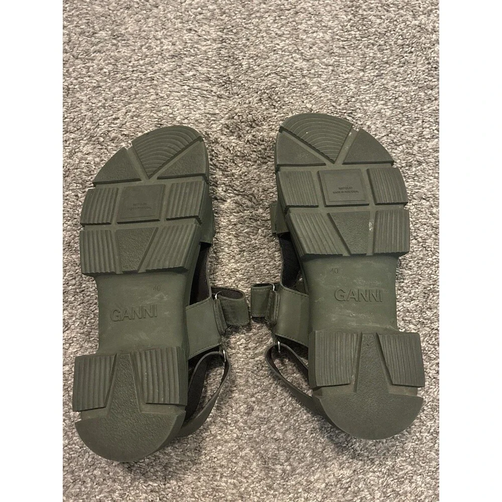 GANNI Recycled Rubber‎ Sandals in Khaki Green Size 40 US 10